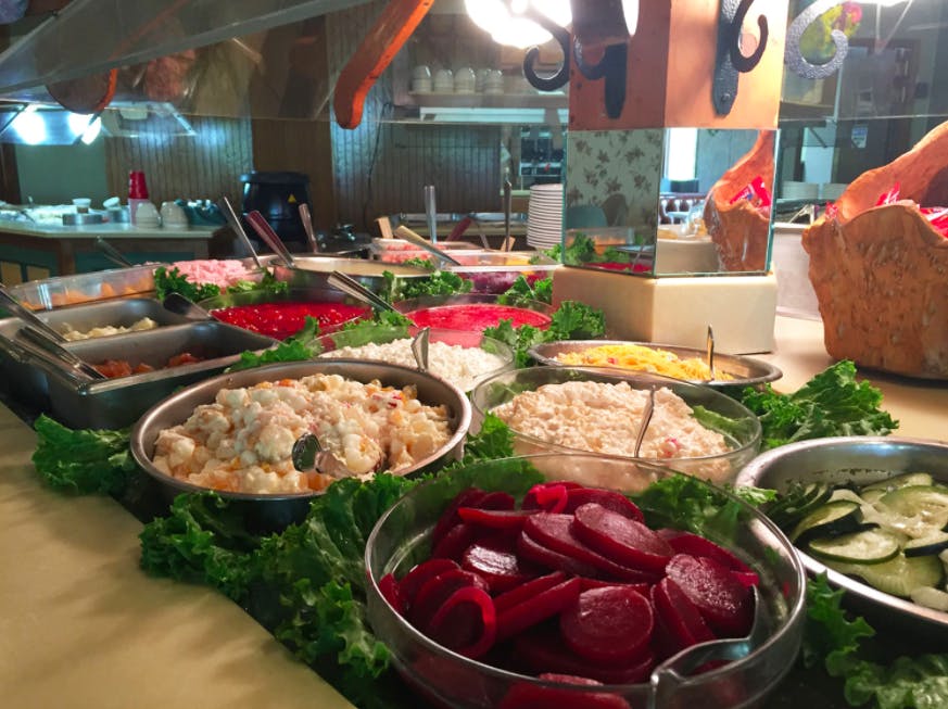 many different types of food on a table